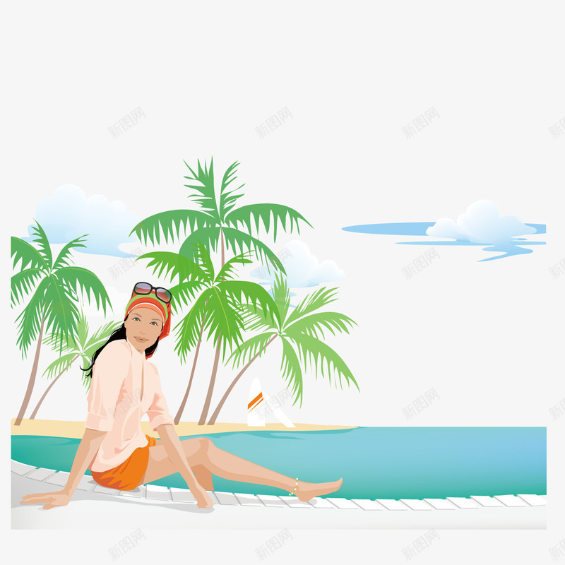 在海边度假的女人矢量图ai免抠素材_新图网 https://ixintu.com 女人 度假 椰子树 海边 海边度假 矢量图