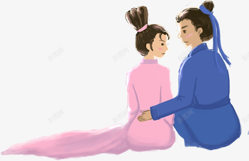 中国风手绘七夕牛郎织女png免抠素材_新图网 https://ixintu.com 七夕 七夕情侣 七夕牛郎织女 中国风 情人节 情侣 情侣插画