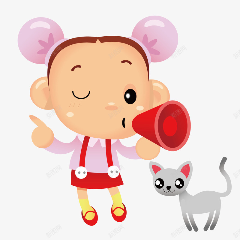拿着话筒和猫在一起的女孩png免抠素材_新图网 https://ixintu.com 动物 喇叭 小猫