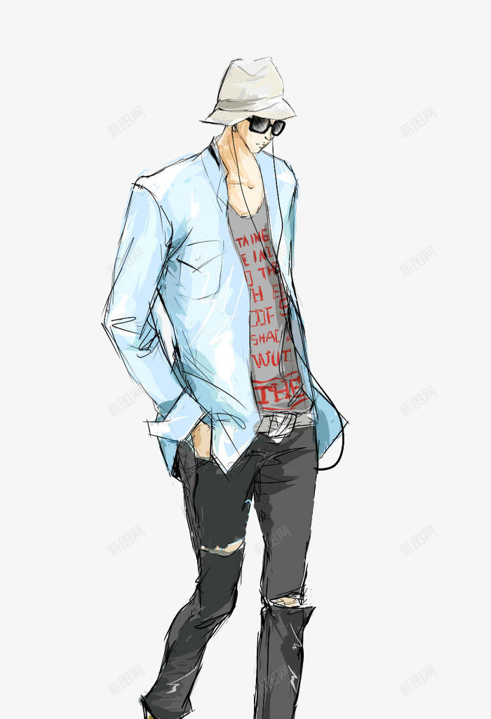 蓝衣男孩手绘插画png免抠素材_新图网 https://ixintu.com 休闲 听音乐男生 帅气男孩插画 帽子 手绘男孩 手绘男生 欧美风 男生图片 眼镜 蓝色衣服