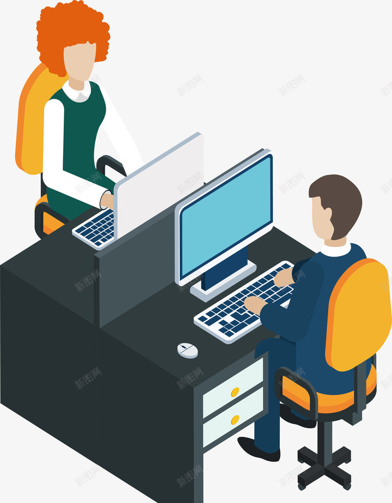 卡通办公桌上的工作人物png免抠素材_新图网 https://ixintu.com 人物设计 办公 卡通 工作 工作人物 精美