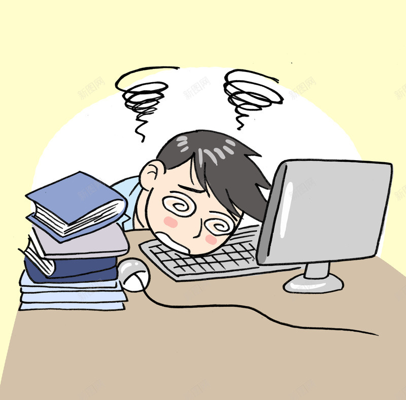 手绘卡通工作狂人物png免抠素材_新图网 https://ixintu.com 人物 卡通 工作狂