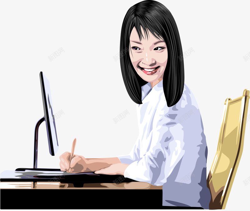 微笑的美女png免抠素材_新图网 https://ixintu.com 商务 工作 美女 记笔记