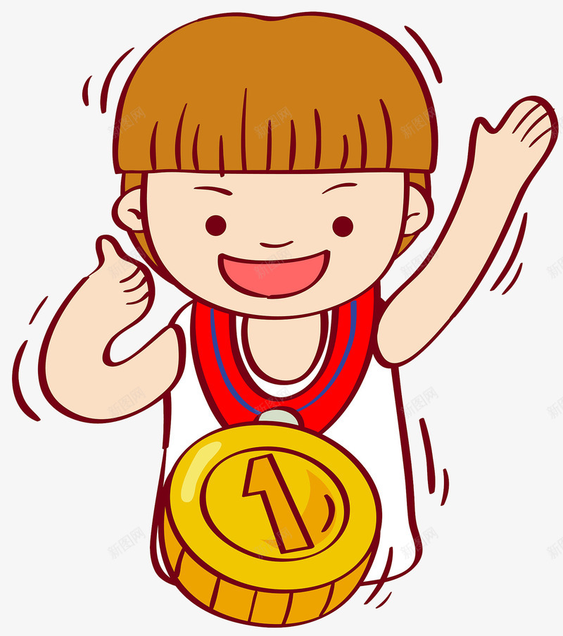 小学生跑步比赛冠军png免抠素材_新图网 https://ixintu.com 儿童插画 冠军奖牌 卡通 喜悦 夺冠 荣誉 跑步比赛 运动会 颁奖台