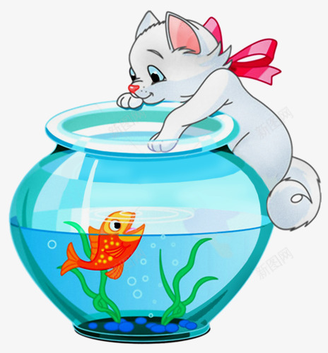 猫捞鱼png免抠素材_新图网 https://ixintu.com 卡通猫咪 可爱猫咪 小猫