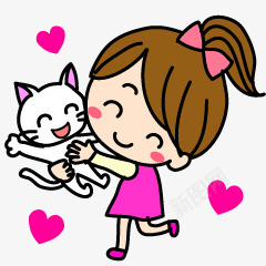 卡通抱猫咪小女孩png免抠素材_新图网 https://ixintu.com 卡通 小女孩 猫咪
