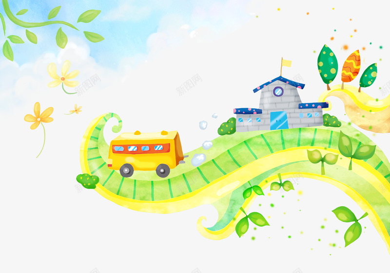 绿色上学路png免抠素材_新图网 https://ixintu.com 上学 健康 学校 绿色