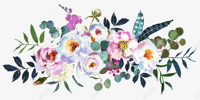 手绘水彩花草花簇png免抠素材_新图网 https://ixintu.com 包装设计 小清新花草装饰 布料印花 文艺花草PPT制作 植物插画 海报设计 羽毛 花簇 花草插画 花草装饰