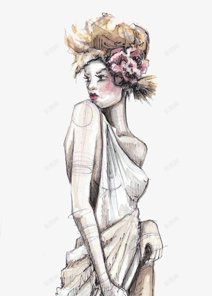 女士时装绘画png免抠素材_新图网 https://ixintu.com 女士 时装 水彩 绘画