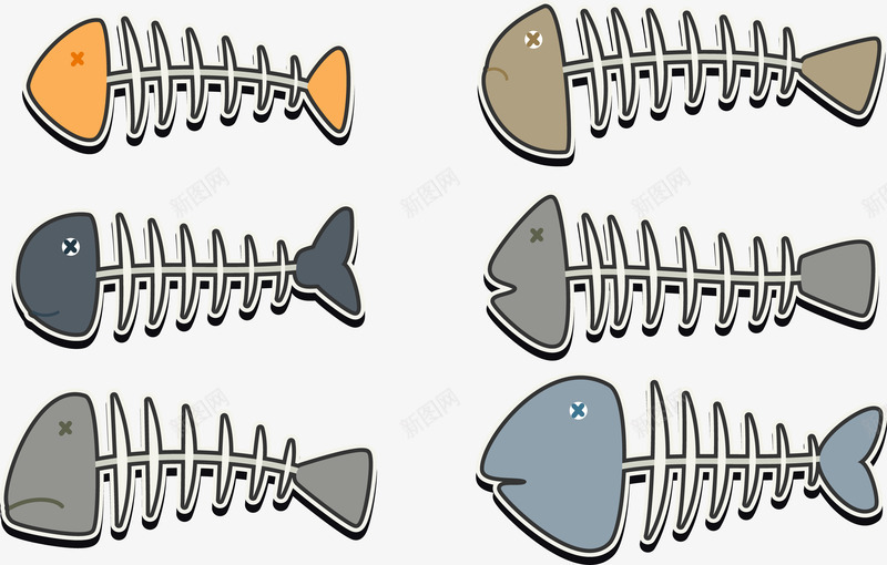 卡通鱼骨合集插画png免抠素材_新图网 https://ixintu.com 卡通 可爱卡通动物 合集插画 漫画 鱼骨