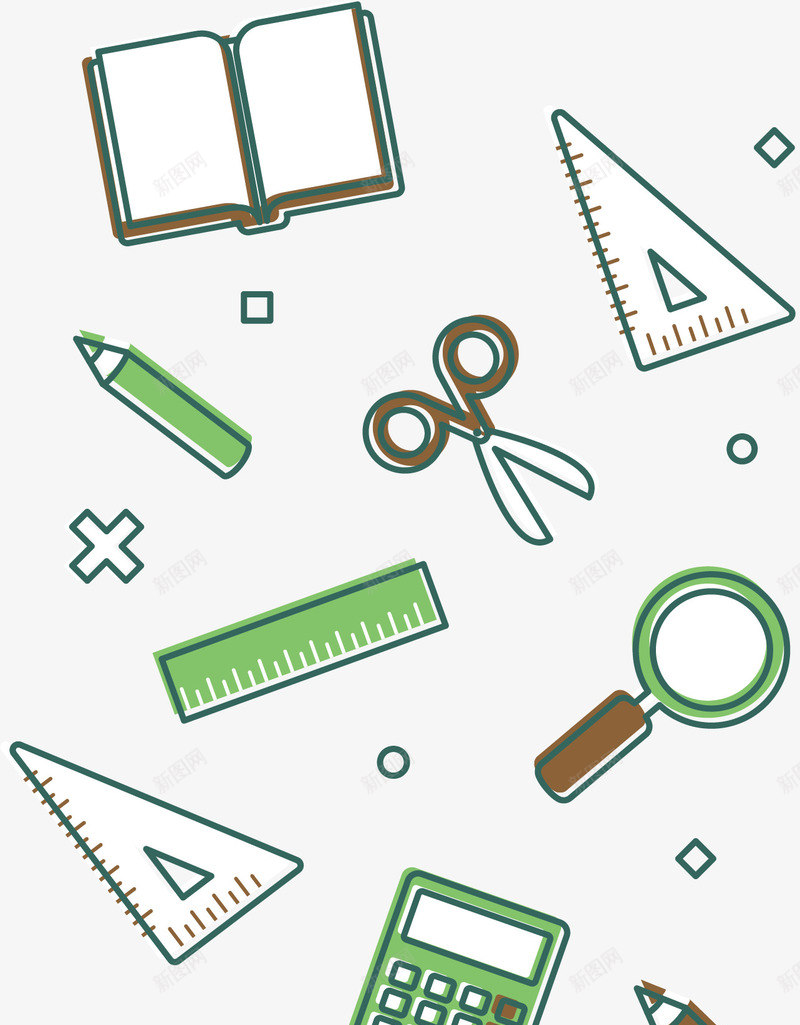 卡通手绘学习工具插画png免抠素材_新图网 https://ixintu.com 书籍 卡通手绘 学习工具 尺子 扁平化 插画 矢量图案