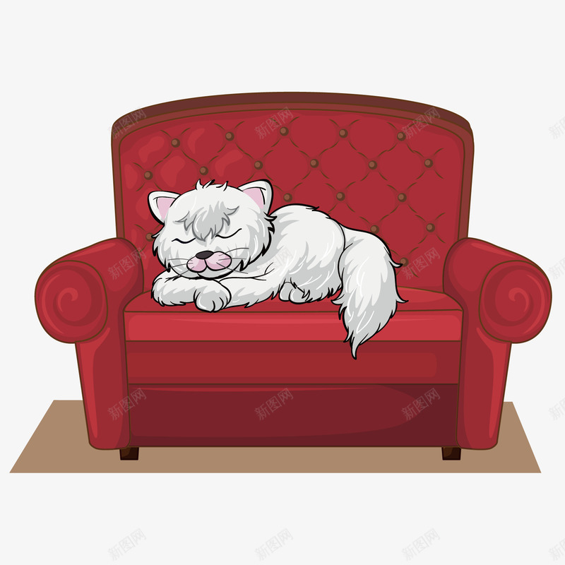 沙发上的小猫png免抠素材_新图网 https://ixintu.com 卡通宠物 可爱小猫 宠物 手绘宠物 沙发 矢量宠物 红色沙发