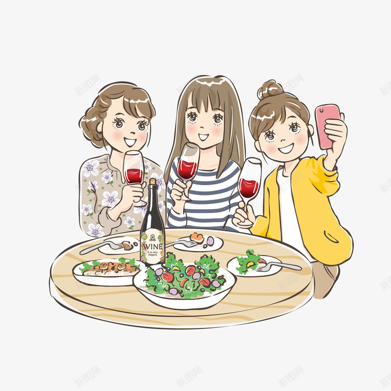 闺蜜喝酒png免抠素材_新图网 https://ixintu.com 人物介绍 人物插画 卡通人物 喝酒 矢量人物 闺蜜