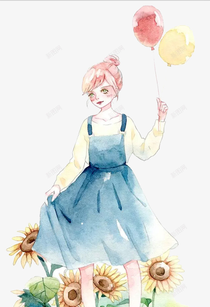 唯美手绘人物插画png免抠素材_新图网 https://ixintu.com 小清新 少女 手绘 插画 文艺 水彩