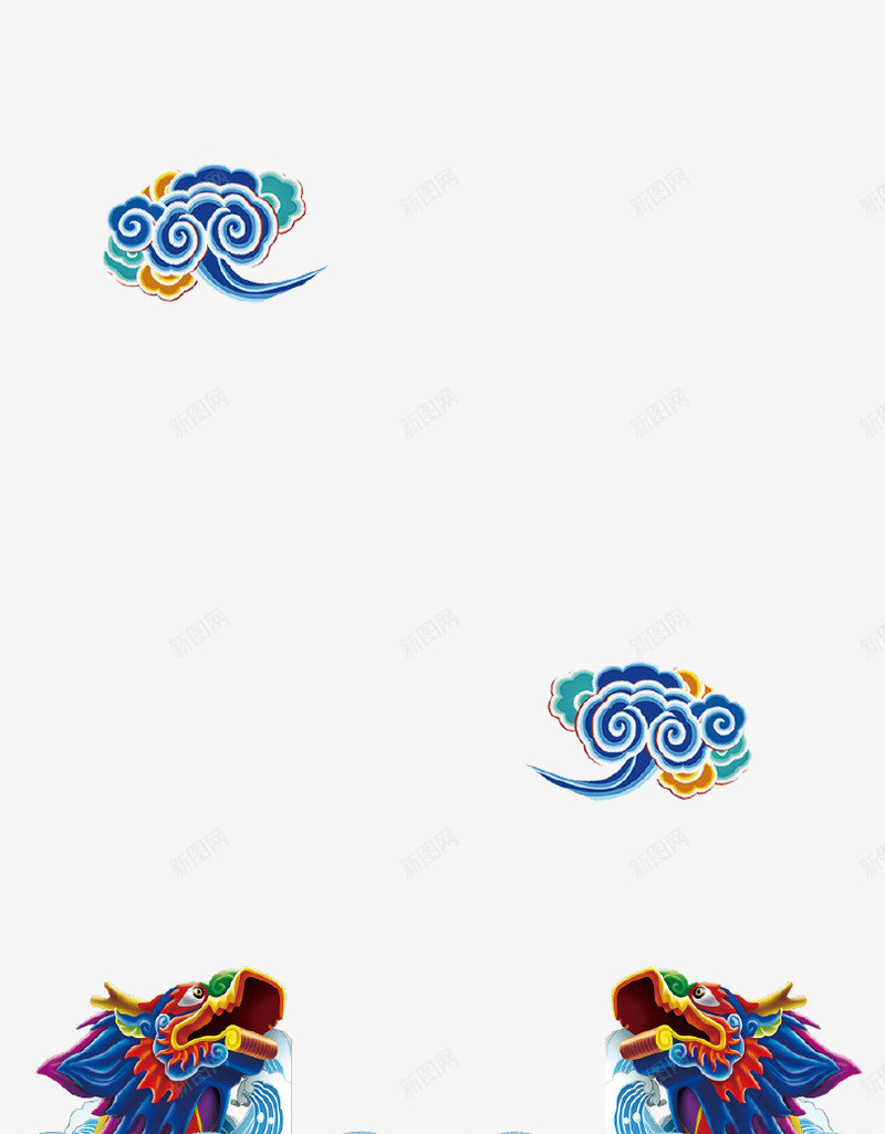 蓝色创意祥云龙舟底纹psd免抠素材_新图网 https://ixintu.com 创意设计 大海 海报 祥云 端午节 蓝色 龙 龙舟