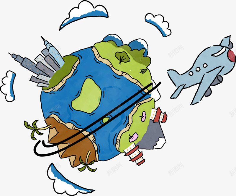 卡通手绘环球旅行png免抠素材_新图网 https://ixintu.com 卡通手绘 地球 度假 旅游 旅行 矢量图案