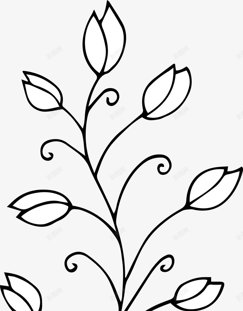 卡通简约黑白插画小清新图标png_新图网 https://ixintu.com 小清新插画 广告设计 扁平化简约黑白样式 极简黑白图样 简笔画装饰 花草 黑白简约插画