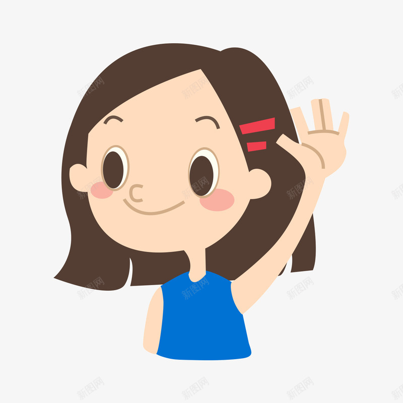 蓝色卡通女生png免抠素材_新图网 https://ixintu.com 卡通 女生 挥手 蓝色