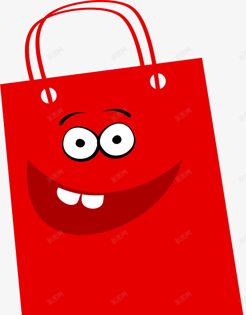 卡通红色手提袋png免抠素材_新图网 https://ixintu.com 卡通 手提袋 牙齿 笑脸 红色 绳子