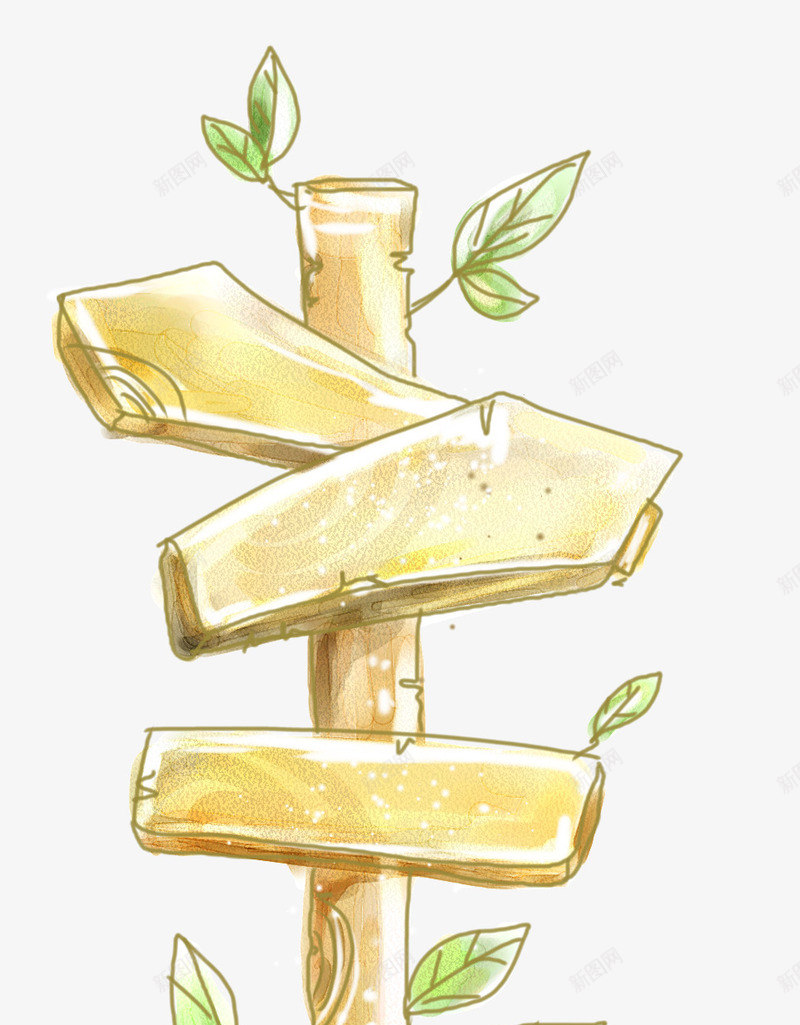 手绘路牌卡通木牌png免抠素材_新图网 https://ixintu.com 卡通 可爱 手绘 插画 田园 田园风 盆栽 箭头 绿叶 路标 路牌 路边牌子 黄色