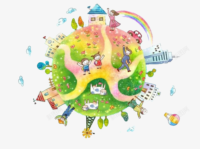 地球游乐园png免抠素材_新图网 https://ixintu.com 卡通 平扁图形 游乐场 集合