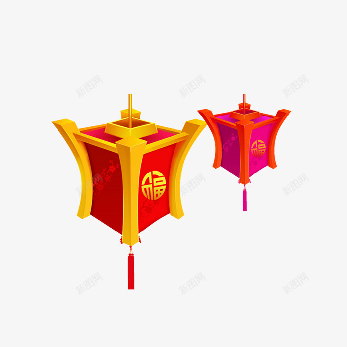 手绘卡通四角灯笼png免抠素材_新图网 https://ixintu.com 元宵节 四边灯笼 春节 灯笼 福字灯笼 红灯
