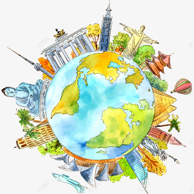 手绘水彩插图国际风景名胜古迹插png免抠素材_新图网 https://ixintu.com 古迹 名胜 国际 地球 手绘 手绘水彩插图国际风景名胜古迹插画免费下载 插画 水彩插图 风景