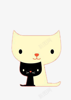 白色大猫与黑色小猫png免抠素材_新图网 https://ixintu.com ppt 卡通手绘 白猫 设计 设计元素 黑猫