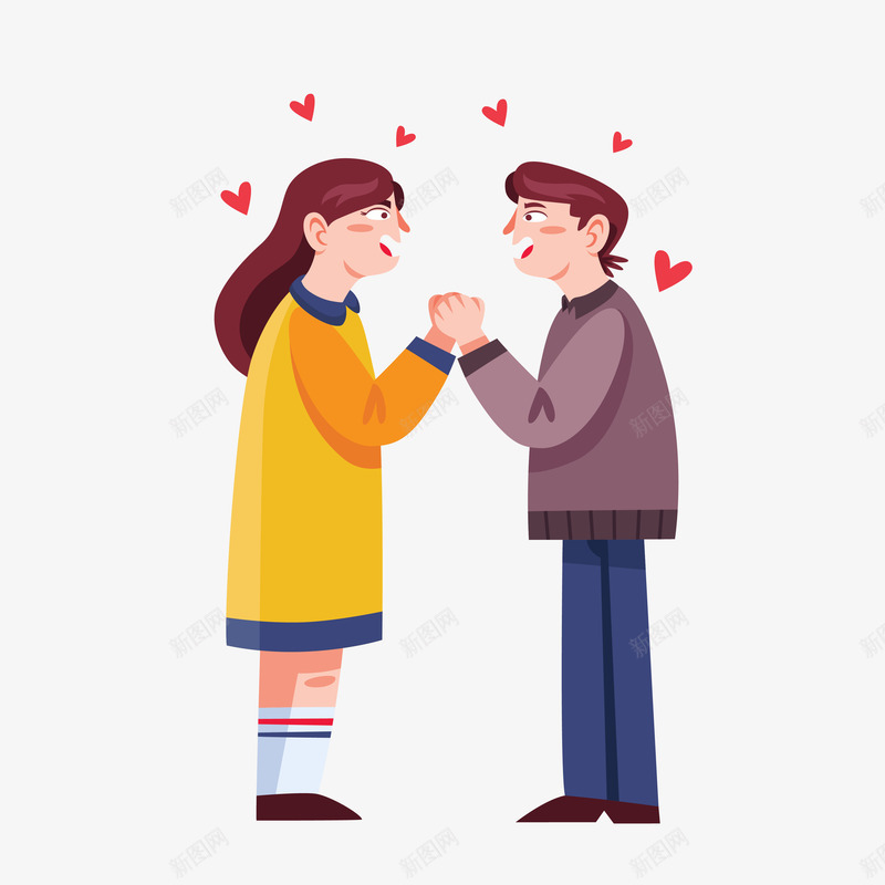 情侣拉手案矢量图ai免抠素材_新图网 https://ixintu.com 卡通 告白 对视 情人节 情侣 手绘 拉手 暧昧 甜蜜 纹理 纹路 节日 装饰 矢量图