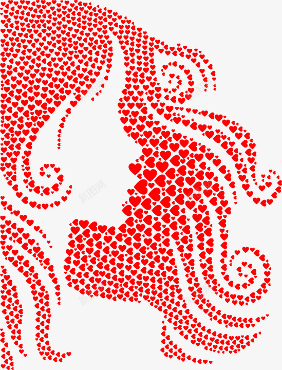 红心拼图女人侧脸剪影png免抠素材_新图网 https://ixintu.com 人物 人物侧脸 女人侧脸剪影 女性 女生 心形底纹 插画 红色 背景 装饰图案 长发