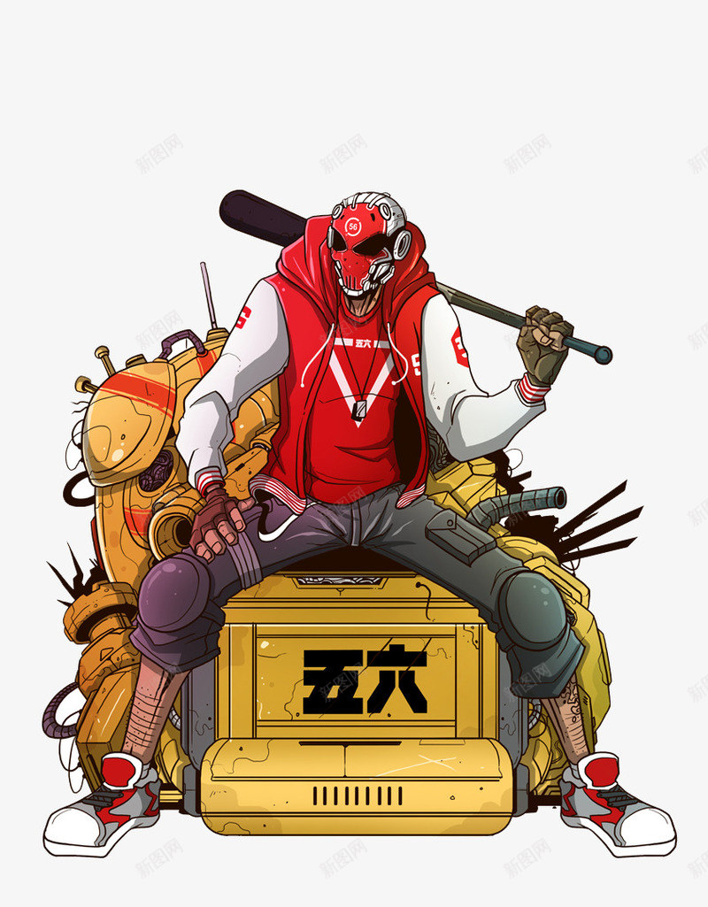 大恶棍png免抠素材_新图网 https://ixintu.com Q版 卡通 嘻哈 手拿棍子 插画 暗黑系 涂鸦 潮流 潮牌 美式漫画 美漫 街头涂鸦