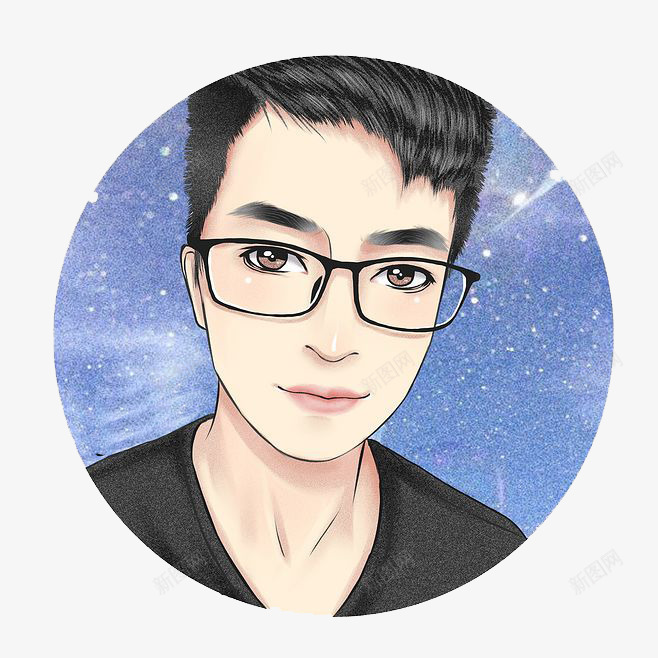 卡通男生png免抠素材_新图网 https://ixintu.com 卡通 圆形 头像 手绘 水彩 男生 蓝色 装饰