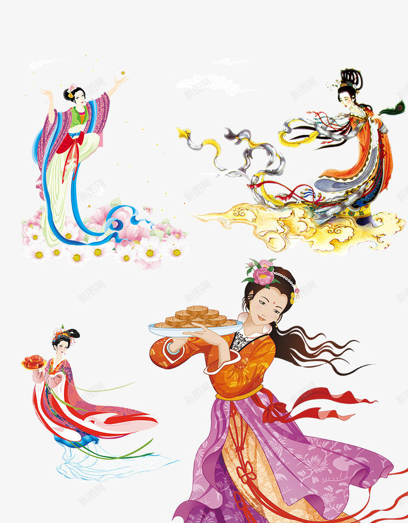 传统中秋佳节插画png免抠素材_新图网 https://ixintu.com 中秋佳节 中秋促销 中秋国庆 传统文化 喜迎中秋 团圆 嫦娥 月亮 月饼 神话故事