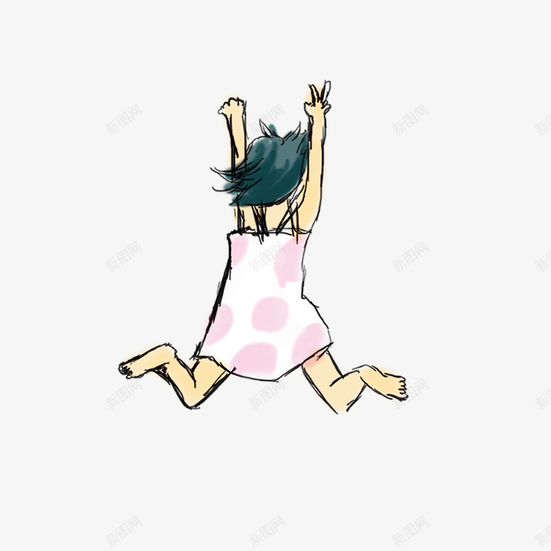 跳跃的卡通女孩png免抠素材_新图网 https://ixintu.com 卡通 女生背面 跳跃的卡通女孩
