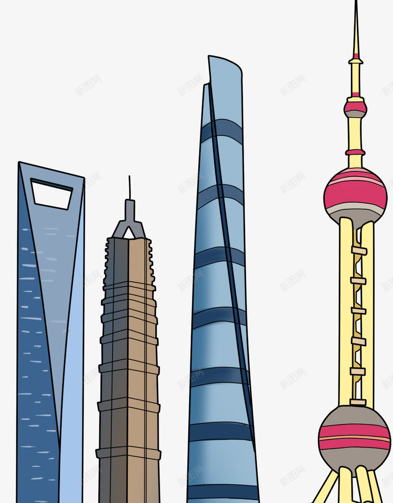 手绘东方明珠建筑psd免抠素材_新图网 https://ixintu.com 上海 东方明珠 城市现代上海 建筑 手绘 插画 装饰图案