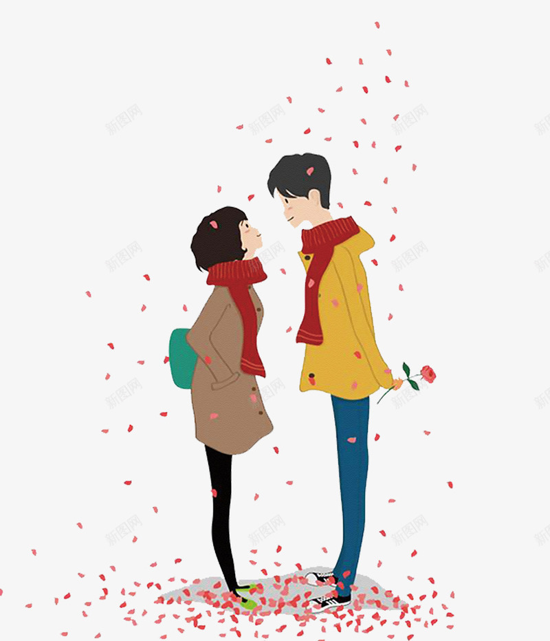 情人节海报卡通情侣png免抠素材_新图网 https://ixintu.com 卡通情侣 围巾 女孩 情人节 情侣 手绘情侣 海报 玫瑰花 男孩