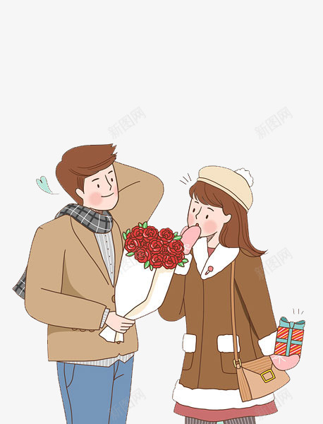 情人节礼物png免抠素材_新图网 https://ixintu.com 卡通人物送花 开心表情 愉悦 有爱场面 爱心 花束