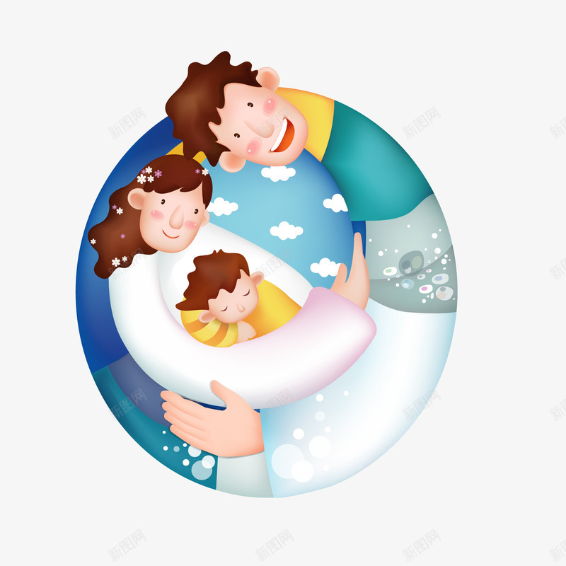 卡通拥抱的一家人插画矢量图ai免抠素材_新图网 https://ixintu.com 创意 圆形 家庭 插画设计 标签设计 温馨 矢量图
