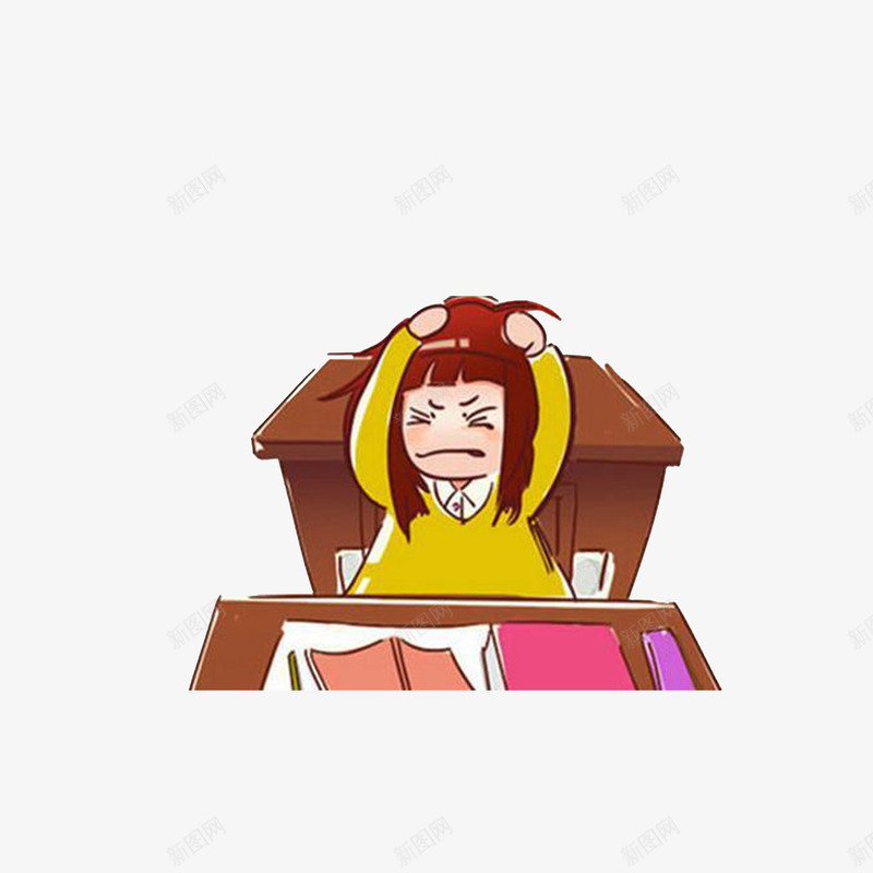 双手抱头痛苦写作业的女孩png免抠素材_新图网 https://ixintu.com 做功课 儿童生气 卡通女孩 双手抱头 头痛捂头皱眉痛苦表情 学校 抱头痛哭 揪头发 生气 痛苦 课桌