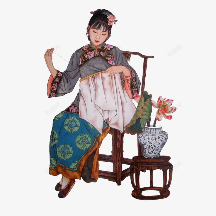 手绘工笔清装红楼梦人物袭人绣花png免抠素材_新图网 https://ixintu.com 人物 古典 工笔 手绘 手绘工笔清装红楼梦人物袭人绣花插画免抠免费下载 插画 清装 红楼梦 红楼梦服饰 绣花 绣花图片 美女 花瓶 荷花 袭人