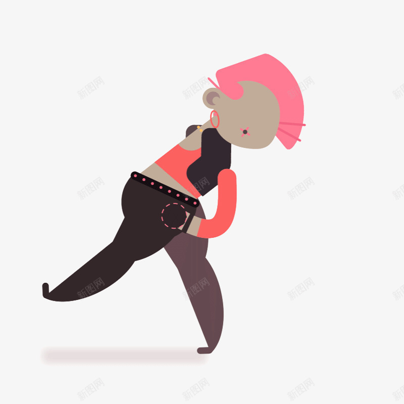 卡通潮流女生散步png免抠素材_新图网 https://ixintu.com 女生 散步 朋克 粉色头发
