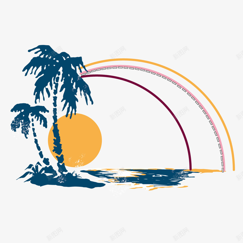 海边风景画png免抠素材_新图网 https://ixintu.com 太阳 彩虹 树 海报