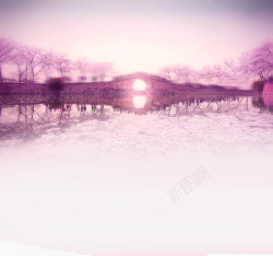 紫色桥梁中国风海报背景七夕情人节素材