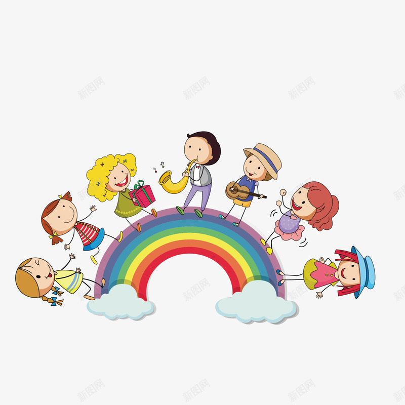 卡通彩虹小孩矢量图eps免抠素材_新图网 https://ixintu.com 卡通 小孩 彩虹 矢量图