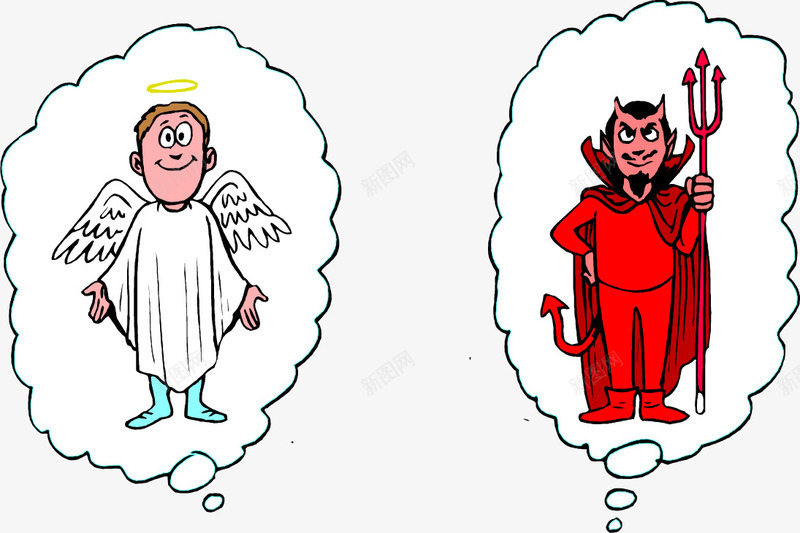 手绘天使与恶魔png免抠素材_新图网 https://ixintu.com 天使 思想 恶魔 手绘