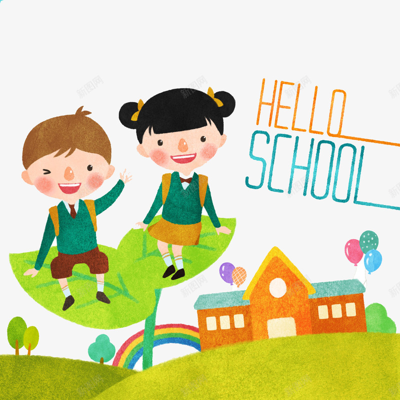 男孩女孩png免抠素材_新图网 https://ixintu.com 人物画 卡通人物 卡通手绘 学校 水彩画 男孩女孩 装饰图案