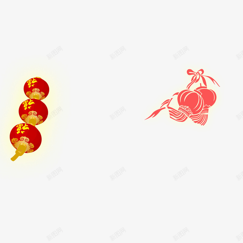 灯笼福字飘飘png免抠素材_新图网 https://ixintu.com 大红色 灯笼 福字 过节