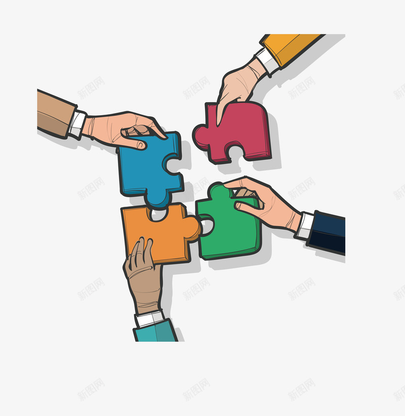 手绘商务拼图png免抠素材_新图网 https://ixintu.com 商务拼图 团队合作 拼图 拼图块 矢量png