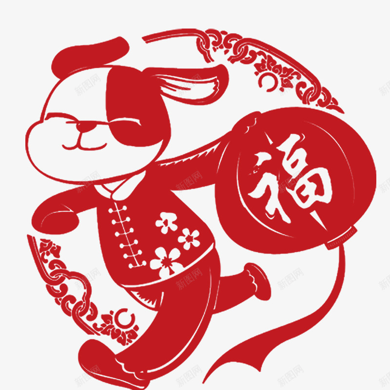福字灯笼剪纸png免抠素材_新图网 https://ixintu.com 中国传统 剪纸 手工制作 狗年 福字灯笼剪纸 红色
