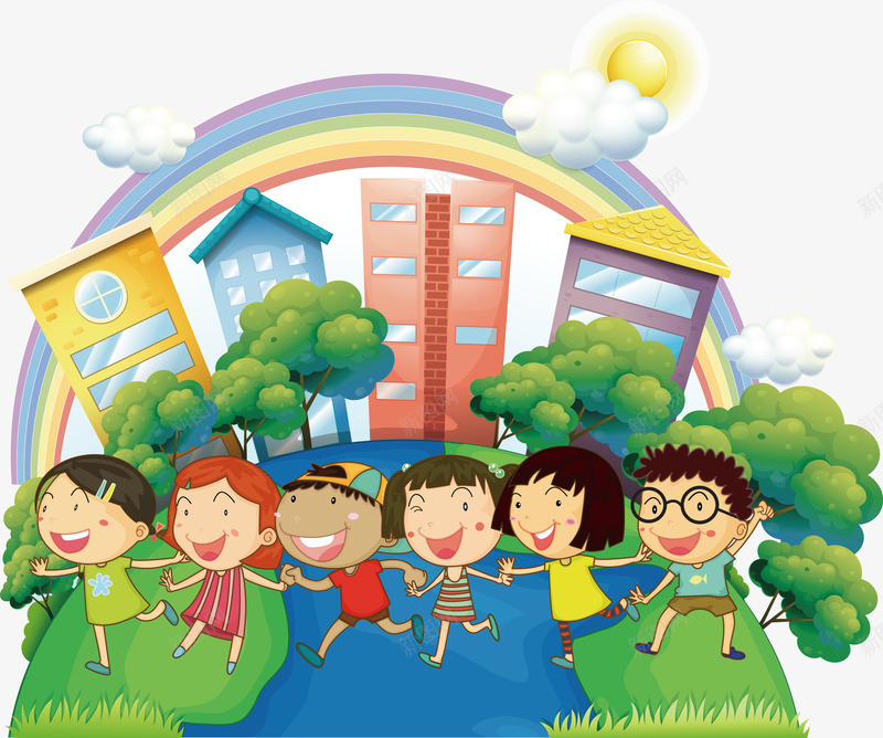 环保png免抠素材_新图网 https://ixintu.com 保护地球 卡通人物 卡通儿童 卡通女生 卡通男孩 卡通男生 地球 城市 小女孩 幼儿园插画 彩虹 插画 漫画 环保 环境保护 白天男生 矢量素材